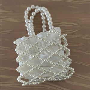 Anthropologie Pearl-Embellished White Handbag NWOT